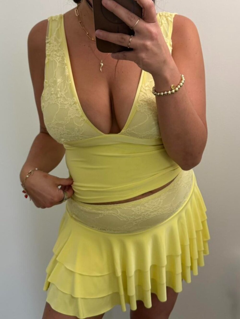 Yellow Lace Going Out Set